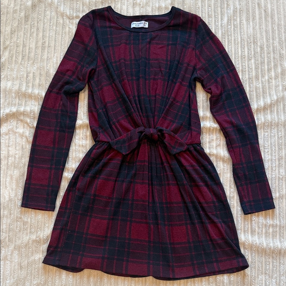 abercrombie kids Burgundy and Black Plaid Tie-Front Long-Sleeve Dress